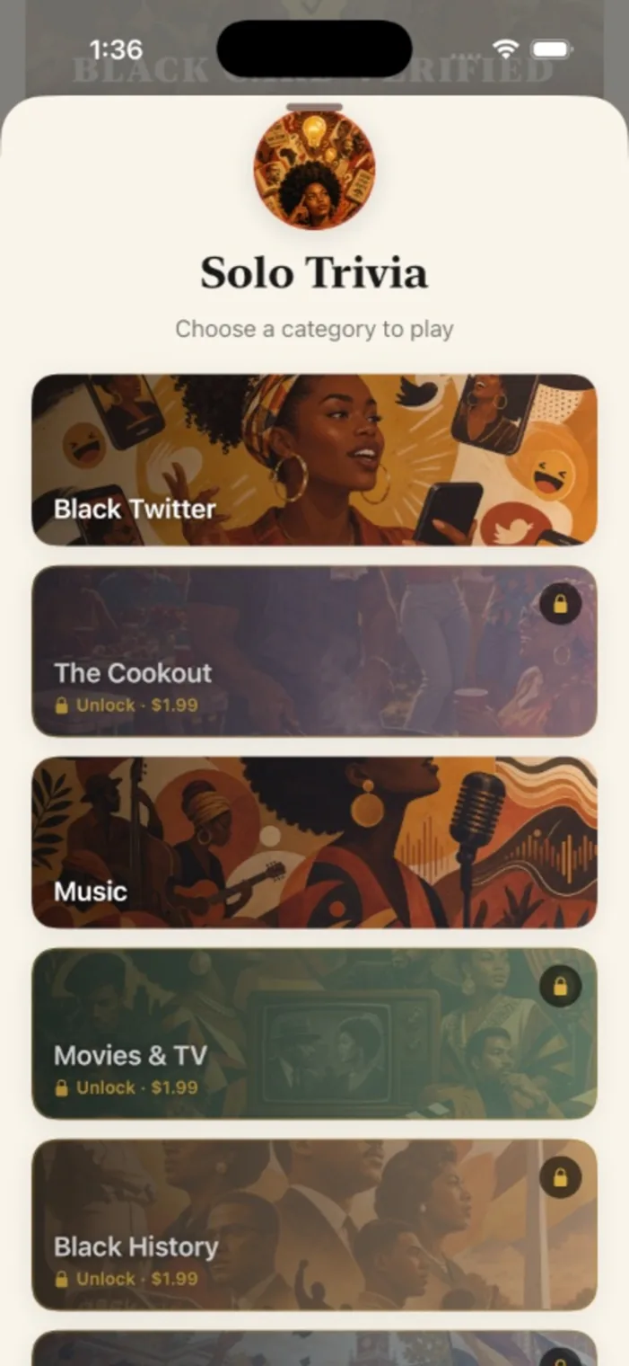 Category select screen
