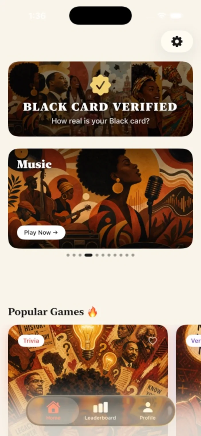 Black Card home screen